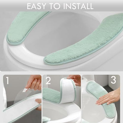 Thick and Warm Toilet Seat Cushion Cover - with Sticky Toilet Seat Cushion - Washable and Reusable Mat for Winter - Double Flap Separation, TPR Back Adhesive, Soft and Protective (Grey) - color: Gray
