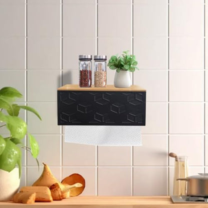 Bamboo Paper Towel Dispenser/Holder with Lid for Home and Commercial, Wall Mount or Countertop for Multifold, C Fold, Z fold, Trifold Hand Towels (Black) (Black) - color: Black