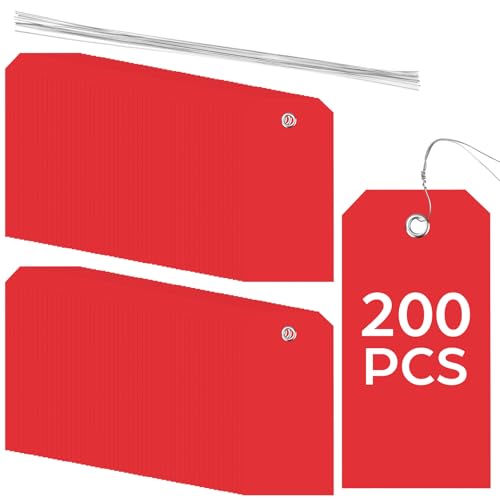 200 Pack Red Plastic Shipping Tags with Wire Ties, 4.72 x 2.36 inches Heavy Duty Industrial Hang Tags, Blank Identification Labels for Warehouse, Inventory & Outdoor Equipment (Red) - color: Red