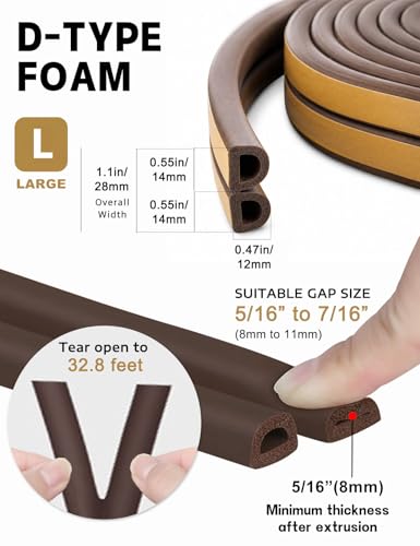 Weather Stripping Door Seal Strip,D Shaped Weatherstripping for Door Frame - color: Brown, size: L ( 9/16"W × 15/32"T)