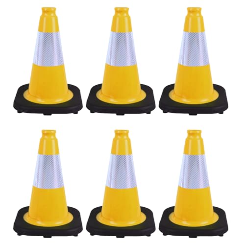 6 Pack 12 Inch Yellow Reflective Traffic Cones, Black Base Safety Markers for Warehouse Aisles, Driveways and Indoor Safety Training (6, Yellow, 12 Inch) - color: Yellow, size: 12 Inch