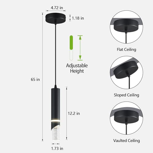 Modern Dimmable Led Pendant Lights Kitchen Island, Ideal for Living Room, Bedroom,Sink 6w LED Crystal Energy-Saving Hanging Lamp for Cozy Lighting (Black 2-Pack) - size: 2-Pack