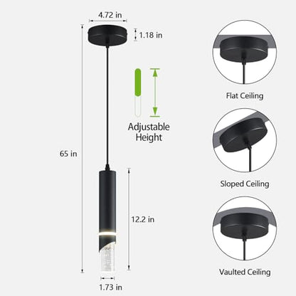 Modern Dimmable Led Pendant Lights Kitchen Island, Ideal for Living Room, Bedroom,Sink 6w LED Crystal Energy-Saving Hanging Lamp for Cozy Lighting (Black 2-Pack) - size: 2-Pack