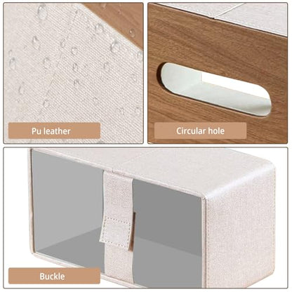 PUSU Extra Large Rectangular PU Leather Tissue Box Cover,Tissues Holder - color: Beige