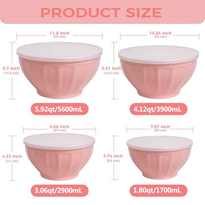 BoxedHome Mixing Bowls with Lids Set, 8 pieces Large 0.2” Thick Plastic Nesting Mixing Bowl, Microwave Safe,Size 5.92, 4.12,3.06,1.80 Quart, Pink - color: 8 PK Pink
