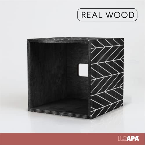Ilyapa Wooden Tissue Box Cover, Black Wood Chevron Design - Modern Printed Wooden Tissue Holders - color: Black Wood Chevron, size: 5" Square
