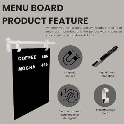 Hanging Menu Contemporary Style Chalkboard Sign, Metal Menu Display 22x28 Magnetic Surface Cafe Bar Sign for Business Price Menu (White Frame/Black Board) - color: White Frame/Black Board