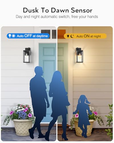 VIANIS Large Dusk to Dawn Outdoor Light Fixtures Wall Mount, Waterproof - color: Black, size: Tall Dusk to Dawn 1-Pack