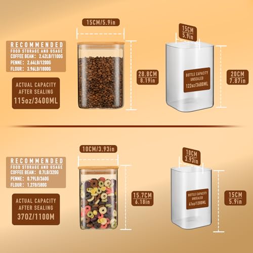 D2scrma 37oz/115oz Square Glass Storage Containers with Lids 2-Pack - size: 115oz*1/37oz*1