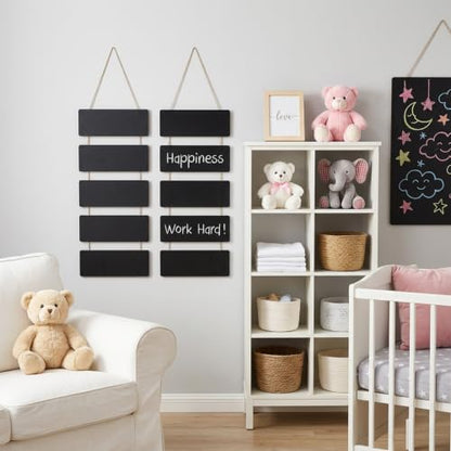 2 Sets Double Sided Hanging Chalkboard Signs, Rustic Wooden Erasable Message Board with Rope, 4.72x11.81 Inch Rectangle Memo Display for Wedding Bar Restaurant Kitchen Wall Decor