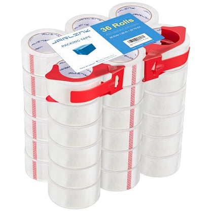 JARLINK 36 Rolls Clear Packing Tape with 2 Dispensers for Shipping