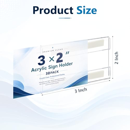 30 Pcs 3 x 2 Acrylic Wall Mount Sign Holders with Tape Adhesive - style: 30 Pcs-3×2 Inch-Horizontal