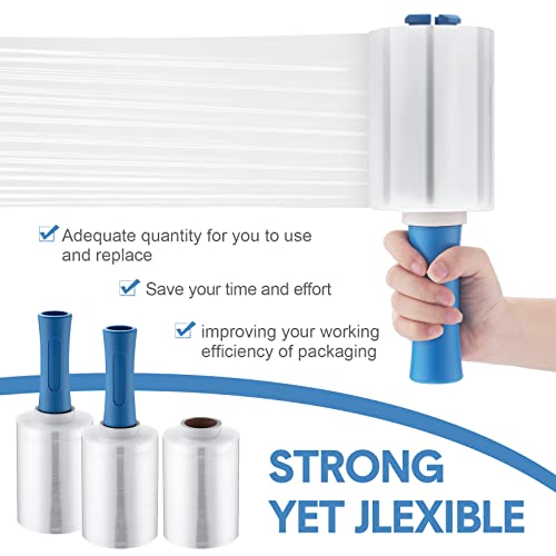 Jutom 8 Pcs Mini Stretch Film Industrial Shrink Wrap Roll Plastic Film for Moving 2 Handles 5" x 1000 ft Pallet Wrap Packaging Self Adhering Shipping for Moving Furniture Packing (Blue) - color: Clear