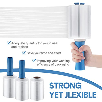 Jutom 8 Pcs Mini Stretch Film Industrial Shrink Wrap Roll Plastic Film for Moving 2 Handles 5" x 1000 ft Pallet Wrap Packaging Self Adhering Shipping for Moving Furniture Packing (Blue) - color: Clear