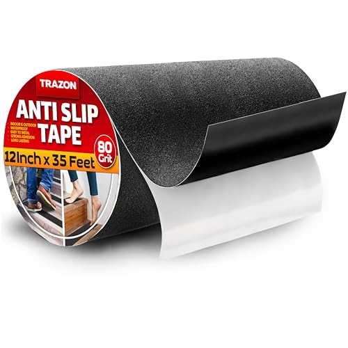 Grip Tape - Heavy Duty Anti Slip Tape for Stairs Outdoor/Indoor Waterproof 12Inch x 35Ft Safety Non Skid Roll for Stair Steps Ramp Traction Tread Staircases Grips Adhesive Non Slip Strips Walk Black - color: Black, size: 12 Inch x 35 Feet