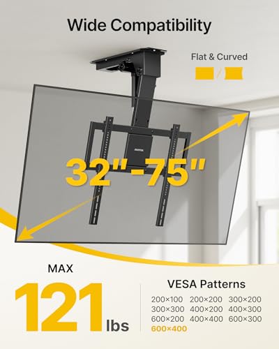 monTEK Motorized Ceiling TV Mount for 32-75 Inch TVs, Holds up to 121 lb - size: 32-75 Inch