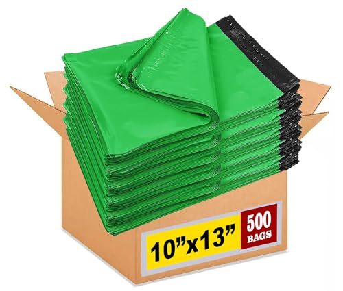 iMBAPrice 10x13 Inch 500-Pack Green Color Poly Mailers Shipping Envelopes Bags, Strong Adhesive Shipping and Packing Bags for Clothing, Waterproof and Tear-Proof Shipping Envelopes