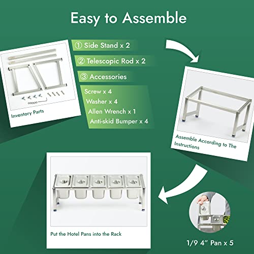 CURTA Expandable 18/8 Stainless Steel Spice Rack Set, NSF Certified, 1-Tier Inclined Organizer Shelf with 5 1/9 4“ Pan&Lid, 13.8" - 23.6" Adjustable, Countertop Holder for Seasoning Ingredients - size: 5 Pan Stainless Steel