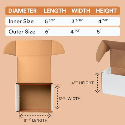 Box USA 6" Deluxe Shipping Boxes, 6"L x 4 1/2"W x 5"H, 50-Pack - White Box Mailers for Packaging, Storage, Gifts or Bulk Business Orders - size: 6 x 4 1/2 x 5" 50-Pack