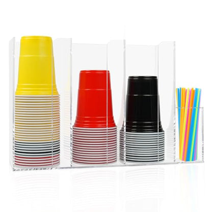 4 Compartments Acrylic Cup and Lid Holder, Clear Disposable Coffee Cup Holder Organizer,Cup Dispenser for Kitchen Bar Shop Party Supplies