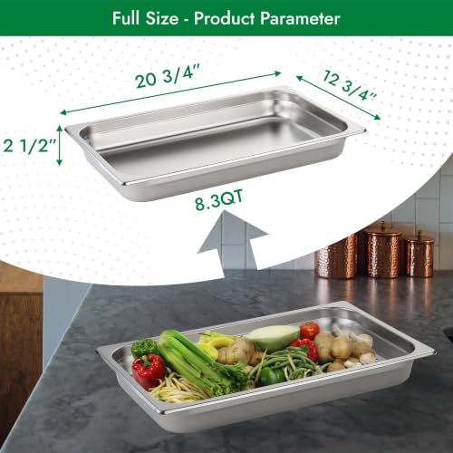 HECMAC 6 Pack Anti-Jam Hotel Pans, Full Size 2 1/2 Inch Deep, Commercial Stainless Steel Chafing Steam Table Pan, Catering Storage Metal Food Pan, 23 Gauge - size: Full Size, 2-1/2" Deep