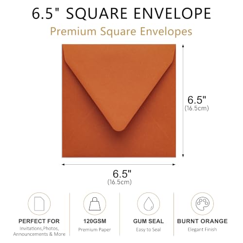 PONATIA 50 PCS/Pack Square Envelopes, Euro Flap Burnt Orange Envelopes - color: Burnt Orange