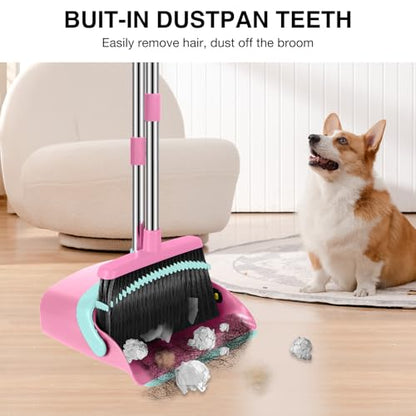 NACENA Broom and Dustpan Set with 52-in Long Adjustable Handle, Pink Blue - color: Pink-blue, size: 1 Pack