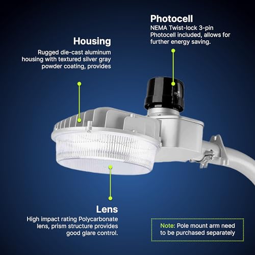 Konlite 80W LED Dusk to Dawn Outdoor Light – Adjustable Wattage (80/64/48/32W) & 3 Color Temperatures (3000K/4000K/5000K) – 11500 Lumens Security Light for Yard, Barn & Street, UL Listed