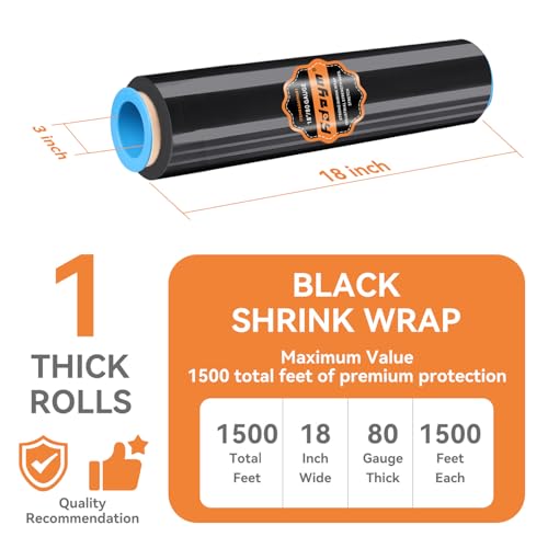 ADAYM 18" x 1500' Stretch/Shrink Wrap Roll - Plastic Wrap for Moving, Heavy Duty 80 Gauge, 600% Stretch for Packing, Pallets, Shipping&Furniture Protection with Handles - style: 1 roll-Black
