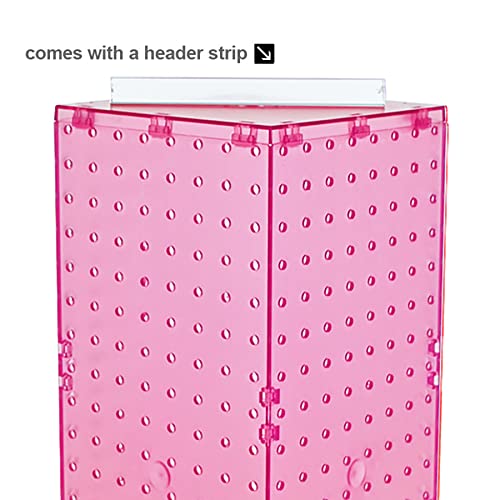 Azar Displays 703385-PNK-4C24, Four-Sided Revolving 8"W x 20"H Pegboard Counter Display w/ 24 Hooks- 4” Length, Pink - color: Pink, style: Pegboard + Hooks