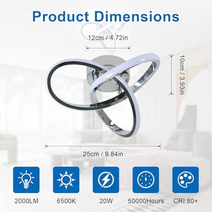 DELIPOP Modern Ceiling Light, 6500K Cool White Led Ceiling Light Fixture, Metal Curved Design Ceiling Lamp for Bedroom Hallway Bathroom Entryway Balcony Stair - color: Silver-6500K