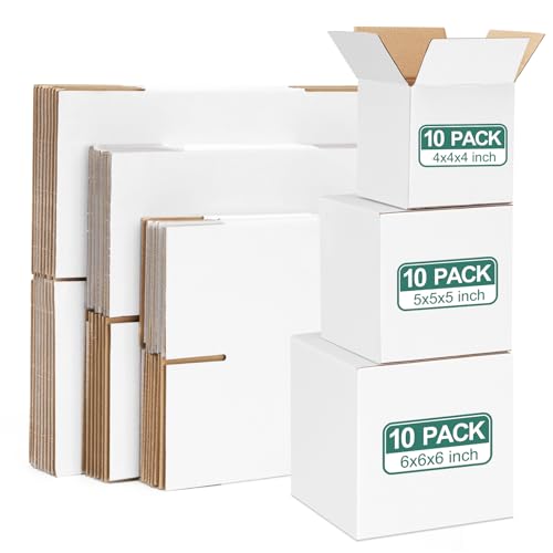 Eupako 30 Pack Small Shipping Boxes Assorted Sizes, 4x4x4 & 5x5x5 & 6x6x6 10 PCS Each Small Boxes, White Corrugated Box Mailers, Cardboard Boxes for Packaging Small Business, Mailing - color: White, size: 4x4x4 & 5x5x5 & 6x6x6 Inches