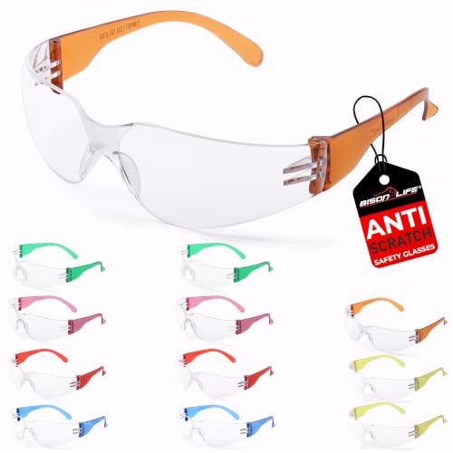 BISON LIFE Assorted Safety Glasses for Men & Women, ANSI Z87.1, 12 Pack - color: Clear/6 Colors