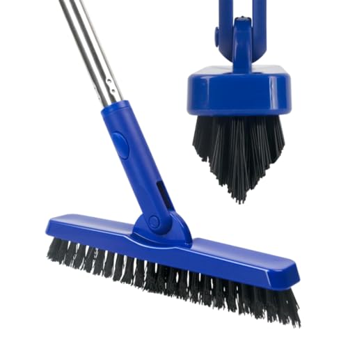 CELOX Grout Brush with Long Handle V-Shape Grout Line Scrubber with Stiff Bristle for Deep Cleaning Tile Grout, Blue - color: Bright-blue