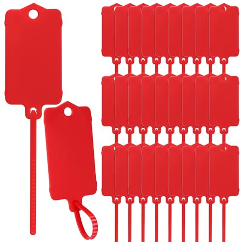 LeonBach 100 Pcs 1.46“ x 2.48” Plastic Shipping Tags, Red - color: Red