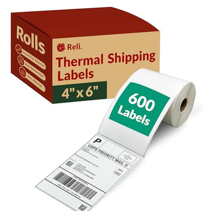 Reli. 4x6 Thermal Labels Waterproof, Direct Heat, for Shipping