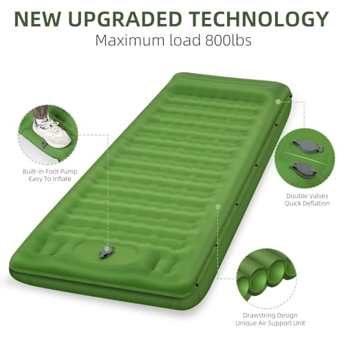 FNARMW Camping Sleeping Pad, Extra Thick 5 Inch Camping Mat with Pillow Built-in Foot Pump Inflatable Sleeping Pads Compact for Camping Backpacking Hiking Traveling Tent（Green） - color: Green