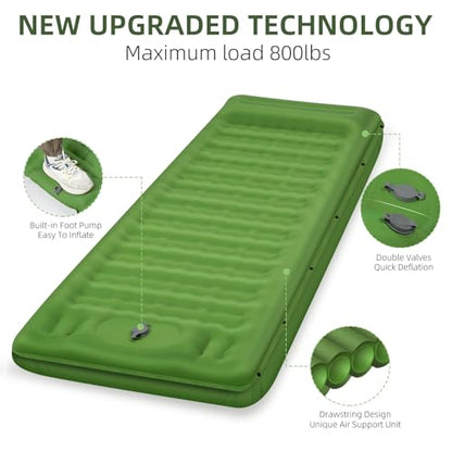 FNARMW Camping Sleeping Pad, Extra Thick 5 Inch Camping Mat with Pillow Built-in Foot Pump Inflatable Sleeping Pads Compact for Camping Backpacking Hiking Traveling Tent（Green） - color: Green