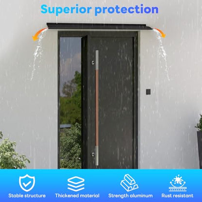 4" Extra-Wide Door Rain Drip Guard, 52" L Heavy Duty Aluminum Thickened Window Door Rain Deflector, Door Drip Cap, 0.8" Height Overhead Drip Edge (Black) - size: 52in-Black