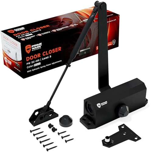 PrimeWare DC-300 Adjustable Automatic Door Closers for Home | Soft Close, No Slam | Residential and Commercial Door Closer | Level 3 | for Doors Weighing 90-140 lbs | Hydraulic Door Spring - Black - size: Level 3, style: Black