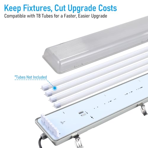 LEONLITE 2-Pack 4FT 4-Tube Vapor Tight Fixture, G13 Base, Max 600W