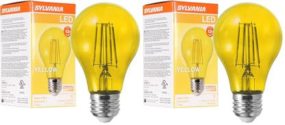 Sylvania LED Yellow Glass Filament A19 Light Bulb, Dimmable, Efficient 4.5W, E26 Medium Base, 2 Pack - color: Yellow, size: 2 Count