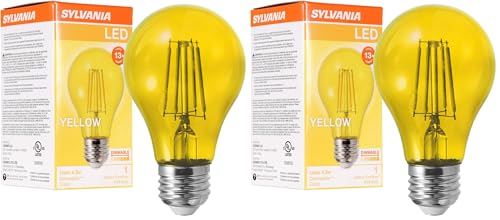 Sylvania LED Yellow Glass Filament A19 Light Bulb, Dimmable, Efficient 4.5W, E26 Medium Base, 2 Pack - color: Yellow, size: 2 Count