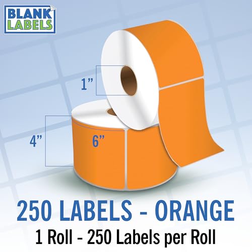 4" X 6" Direct Thermal Shipping Labels | Orange | 1" Cores w/Perfs Easy Tear | Made in USA | Printing Label | 250 Labels | 250 Labels per Roll | 1 Rolls | Blank Labels - color: Orange