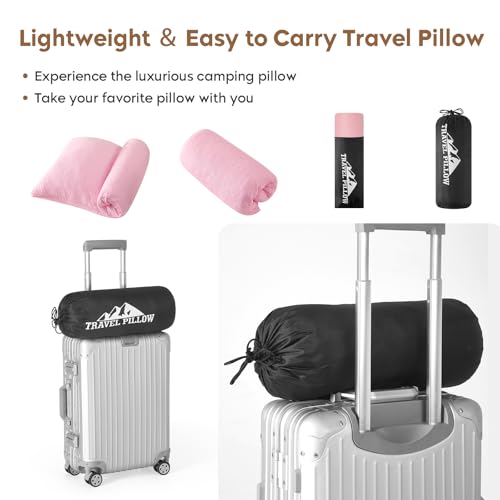 Small Shredded Memory Foam Pillow, Camping Pillow Travel Pillow - Compressible Medium Firm, Breathable Cover, Ideal Backpacking Hiking, Airplane and Car (Apricot Pink, S) - color: Apricot Pink, size: S-16 X 12 Inch