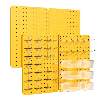 Pegboard Organizer Kit,4 Pack 14.76x10.82 in Metal Panels with 6 Bin,Yellow