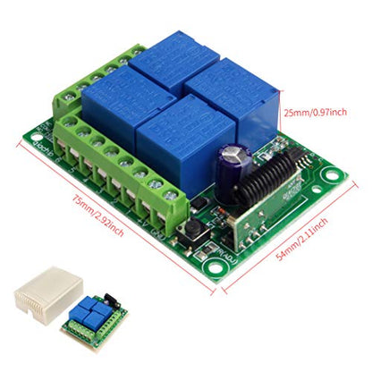 QIACHIP Universal 12V 4CH Wireless Relay Remote Module Switch RF 433Mhz with Remote Control Key Fob 2 Transmitters 1 Receiver for Light Garage Door Electric Gate,Momentary Toggle Latched(KR1204) - color: KR1204+2KT06（DC 12V 4-CH）