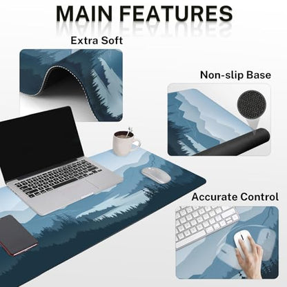 Arttown Keyboard Mouse Pad Set, 4 in 1 Desk Mat Set Mountains Blue - color: Blue Mountains