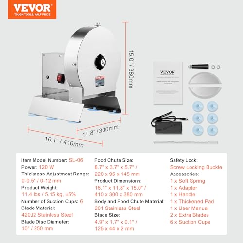 VEVOR Electric Vegetable Slicer, 0-0.5"/0-12mm Thickness Adjustable Commercial Slicer Machine, Convertible to Manual, Stainless Steel Food Cutter Slicing Machine, for Potato, Lemon, Tomato, Apple - size: Electric-Vegetable-Stainless Steel