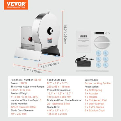 VEVOR Electric Vegetable Slicer, 0-0.5"/0-12mm Thickness Adjustable Commercial Slicer Machine, Convertible to Manual, Stainless Steel Food Cutter Slicing Machine, for Potato, Lemon, Tomato, Apple - size: Electric-Vegetable-Stainless Steel